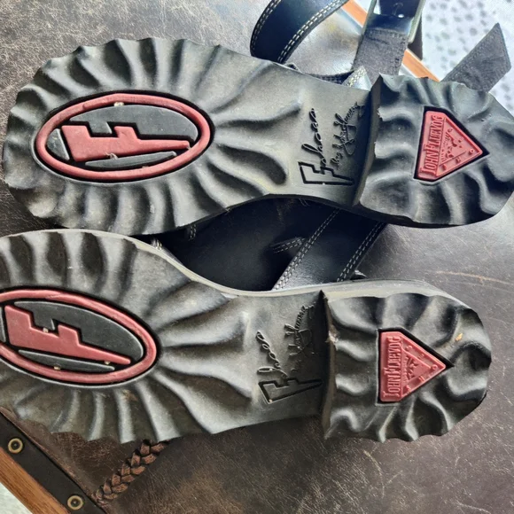 Black Leather Fluevog Sandals Size 6 - Picture 3 of 5